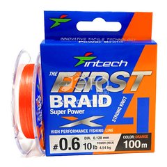 Шнур плетений Intech First Braid X4 Orange 100m 0.104 мм (8lb/3.63kg)
